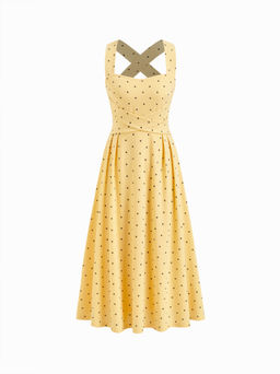 Cider - Square Neck Polka Dot Ruffle Criss Cross Dress