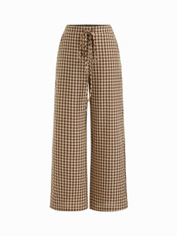 Cider - Cotton-blend Gingham Knotted Straight Leg Trousers