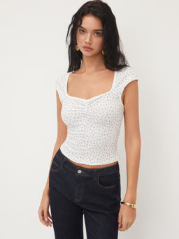 Cider - U-neckline Ditsy Floral Bowknot Tee