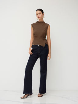 Cider - Stand Collar Texture Ruched Knotted Tank Top