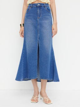 Cider - Stretch Denim Low Rise Split Mermaid Skirt