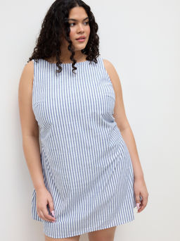 Cider - Cotton-blend Stripe Bowknot Mini Tank Dress Curve & Plus