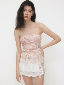 Cider - Lace Floral Knotted Layered Bandeau Top