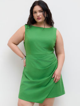 Cider - Linen-blend Boat Neck Ruched Mini Dress Curve & Plus