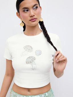 Cider - Cotton-blend Shell Jellyfish Pearl Tee