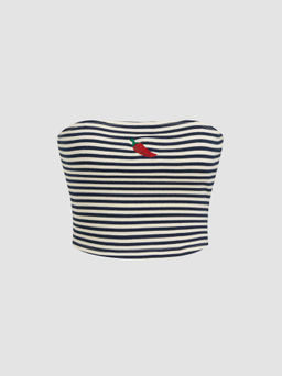 Cider - Cotton-blend Chili Embroidery Stripe Crop Bandeau Top