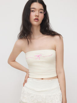 Cider - Bowknot Embroidery Heart Crop Bandeau Top