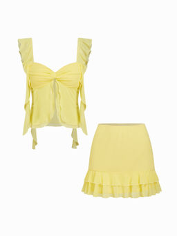 Cider - Mesh Sweetheart Ruffle Top & Mid Rise Lettuce Trim Mini Skirt