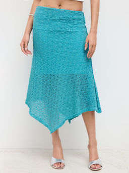 Cider - Lace Mid Rise Asymmetrical Hem Skirt
