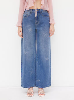 Cider - Denim Mid Rise Starfish Rhinestone Baggy Jeans