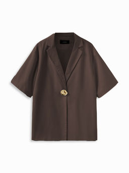 Cider - Linen-blend Collar Metal Button Oversized Blazer