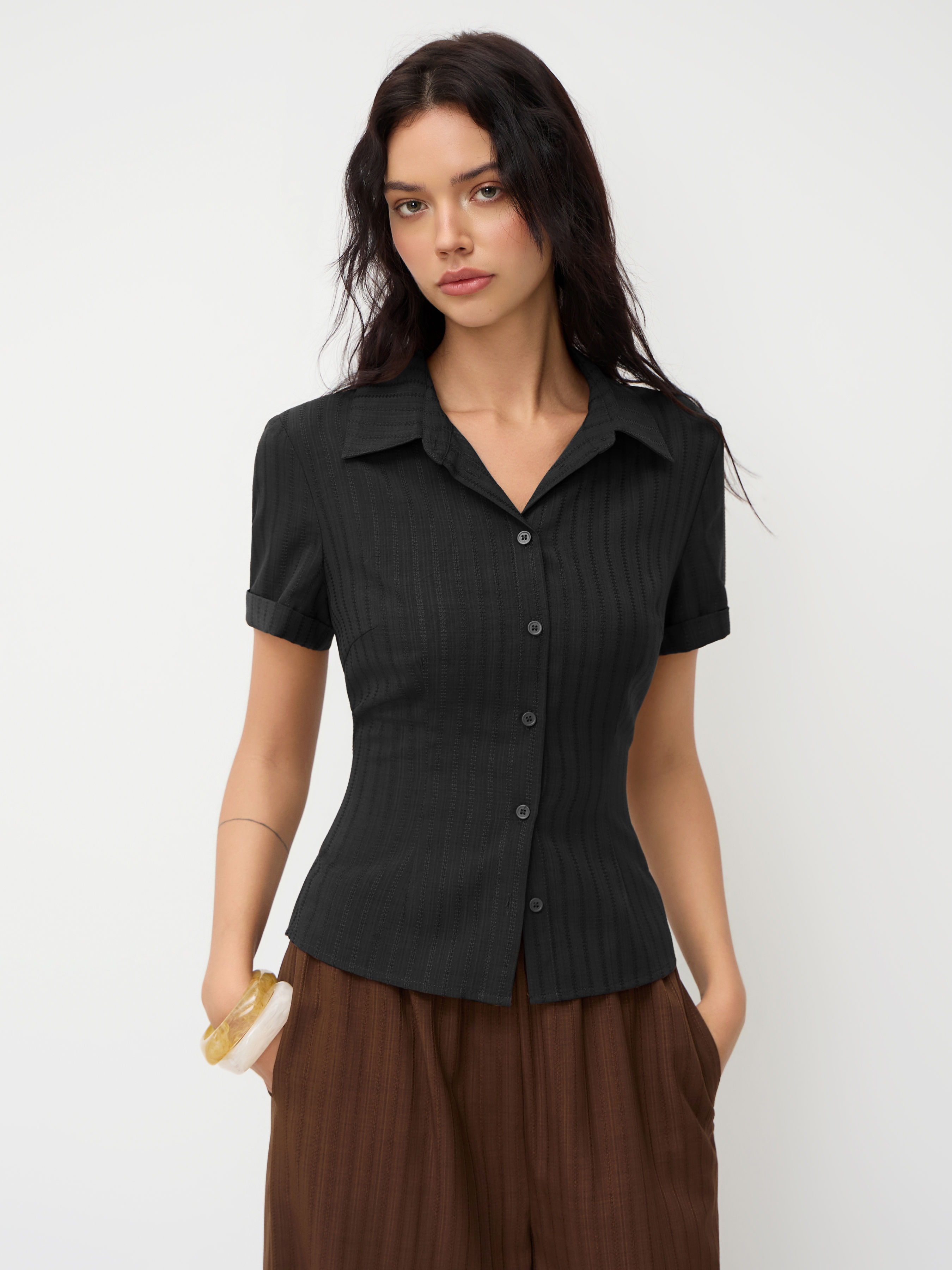 cider Polo Collar Texture Button Up Shirt-picture-28