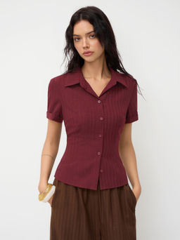 Cider - Polo Collar Texture Button Up Shirt