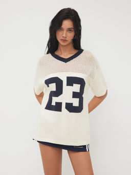 Cider - Knit V-neck 23 Hollow Out Short Sleeve Top