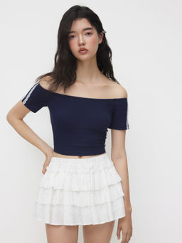 Cider - Cotton-blend Off-shoulder Lace Trim Crop Top