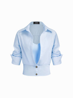 Cider - Cotton Collar Mid-length Sleeve Shirt with Cami Top