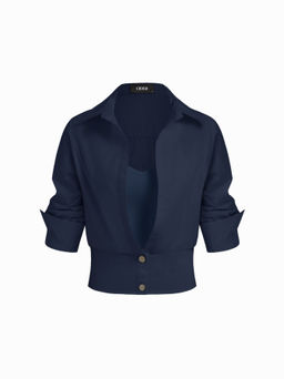 Cider - Cotton Collar Mid-length Sleeve Shirt with Cami Top