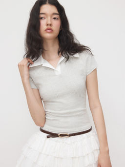 Cider - Cotton-blend Polo Neck Stripe Tee