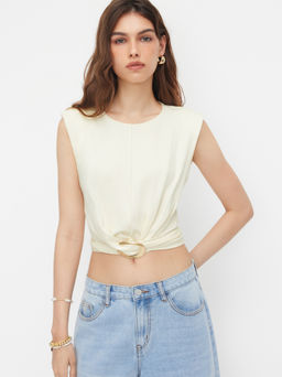 Cider - Cotton-blend Boat Neck Metal Detail Bowknot Tank Top