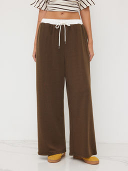 Cider - Terry Mid Rise Two Tone Knotted Wide Leg Trousers