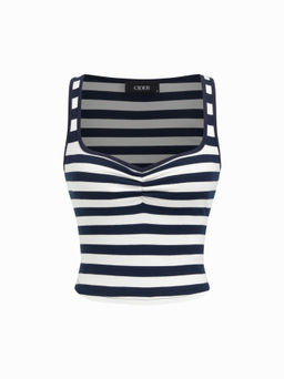 Cider - Cotton-blend Sweetheart Stripe Crop Tank Top