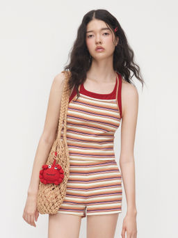 Cider - Cotton-blend Two Tone Stripe Tank Top & Mid Rise Micro Shorts