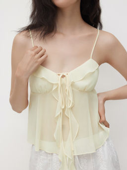 Cider - Satin Sweetheart Ruffle Hem Knotted Cami Top