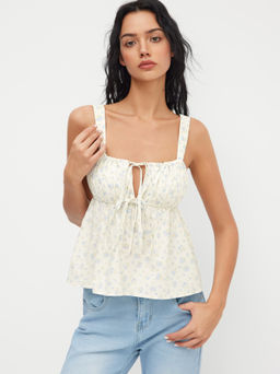 Cider - 100% Cotton Floral Drawstring Tank Top