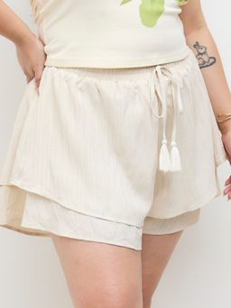 Cider - Mid Rise Drawstring Layered Ruffle Hem Shorts Curve & Plus