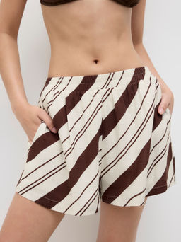 Cider - Linen-blend Mid Rise Stripe Elastic Waist Shorts