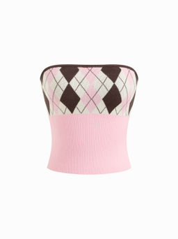 Cider - Knit Argyle Pattern Bandeau Tank Top