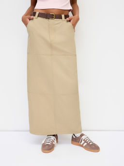 Cider - Cotton-blend Mid Rise Split Skirt With Belt