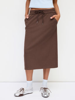 Cider - Terry Mid Rise Drawstring Split Midi Skirt