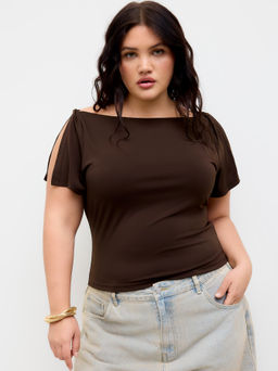 Cider - Boat Neck Twisted Split Sleeve Top Curve & Plus