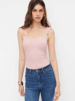 Cider - Cotton-blend Square Neck Ruched Tank Bodysuit