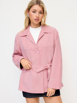 Cider - Suede Collar Coat With Belt