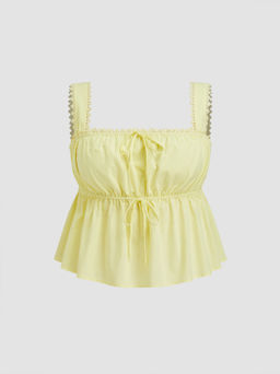 Cider - 100% Cotton Square Neck Broderie Anglaise Tie Front Bow Top Curve & Plus