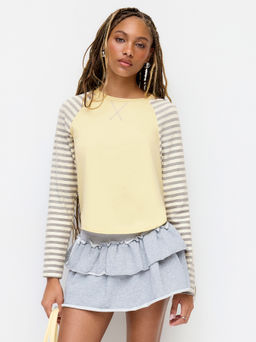 Cider - Cotton-blend Stripe Patched Stitch Tee