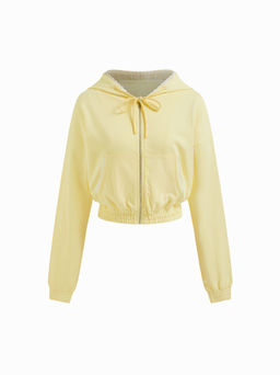 Cider - Terry Lace Trim Bowknot Zip Through Hoodie