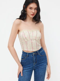 Cider - Ditsy Floral Lace Trim Crop Bandeau Top
