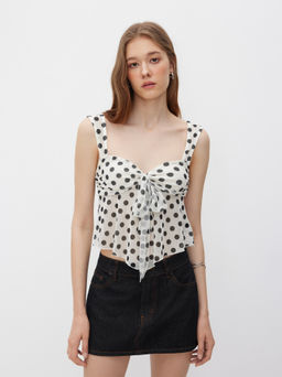 Cider - Mesh Sweetheart Polka Dot Bowknot Tank Top