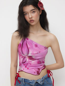 Cider - Floral Asymmetrical Neck Crop Top