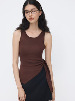 Cider - Knit Scoop Neckline Tie Side Asymmetrical Hem Tank Top