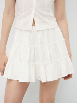 Cider - Mid Rise Lettuce Trim Tiered Mini Skirt