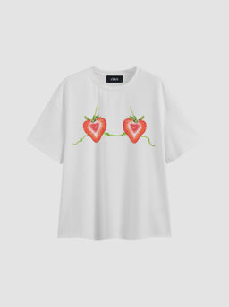 Cider - Cotton-blend Strawberry Graphic Oversized Tee