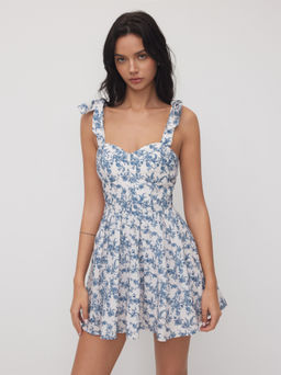 Cider - Sweetheart Floral Lace Up Pleated Mini Dress