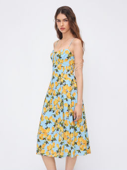Cider - Cotton Lemon Lace Up Pleated Cami Dress