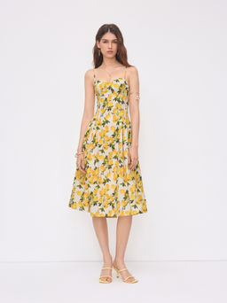 Cider - Cotton Lemon Lace Up Pleated Cami Dress