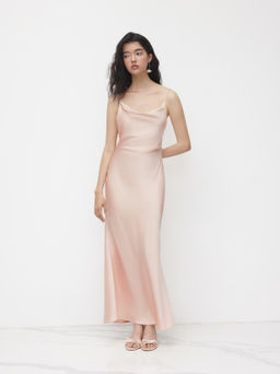 Cider - Stain Cowl Neck Ruched Backless Chain Detail Dress