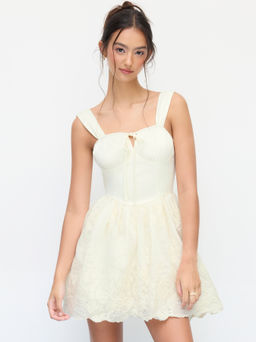 Cider - Square Neck Stitch Floral Knotted Mini Dress